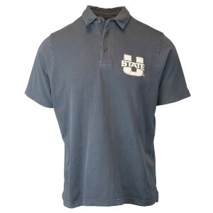 Men's U-State puff ink washed navy polo